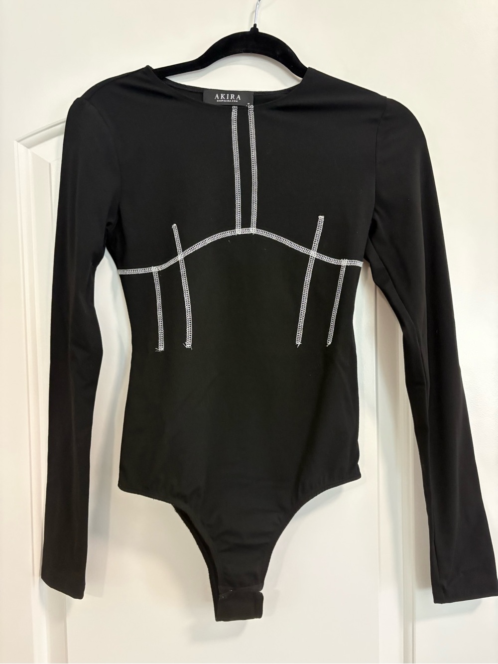 Akira Black Long-Sleeve One-Piece Bodysuit